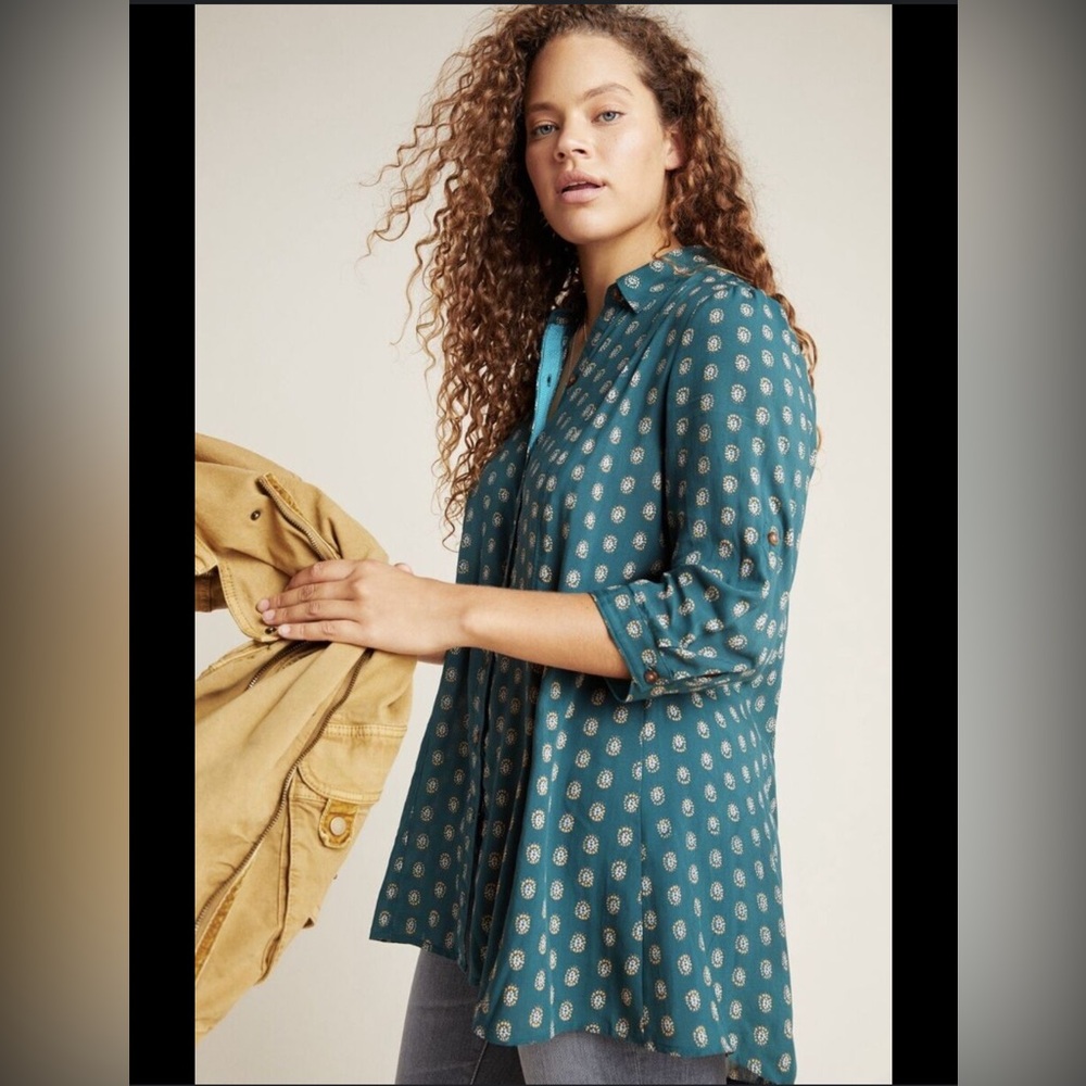 Maeve Anthropologie Monika 3/4 Sleeve Geometric Button Down Tunic Size Small